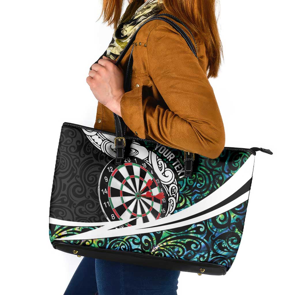 Personalized NZ Darts Leather Tote Bag Paua Shell Maori Koru Whakairo LT7 Colorful - Polynesian Pride