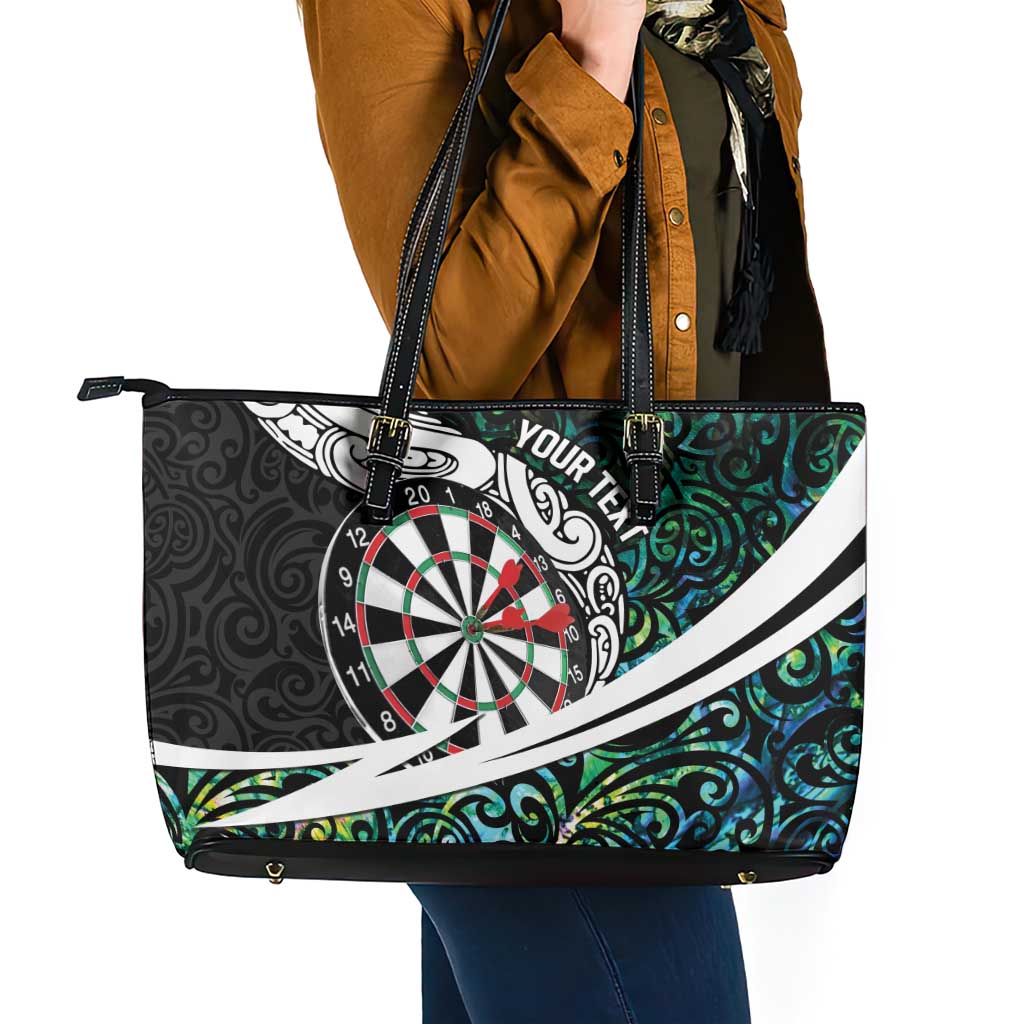 Personalized NZ Darts Leather Tote Bag Paua Shell Maori Koru Whakairo LT7 - Polynesian Pride