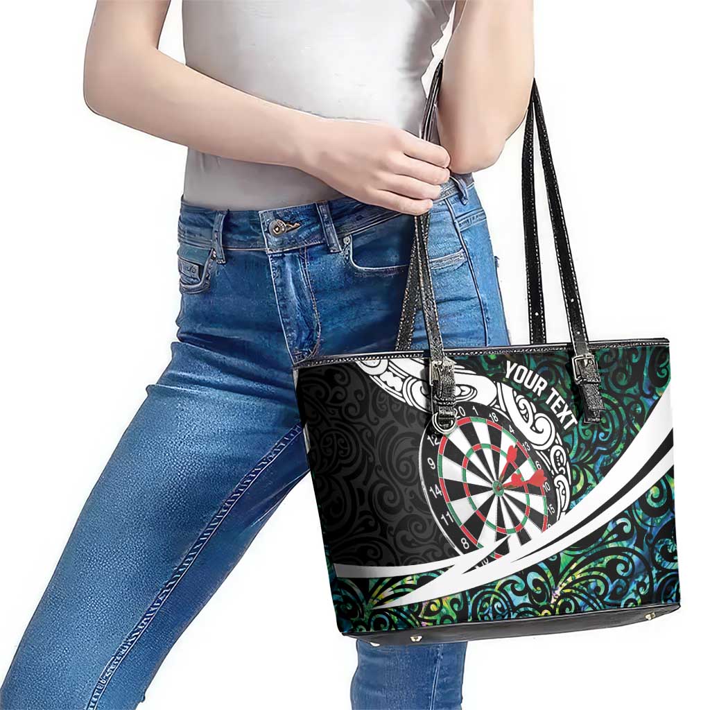 Personalized NZ Darts Leather Tote Bag Paua Shell Maori Koru Whakairo LT7 - Polynesian Pride