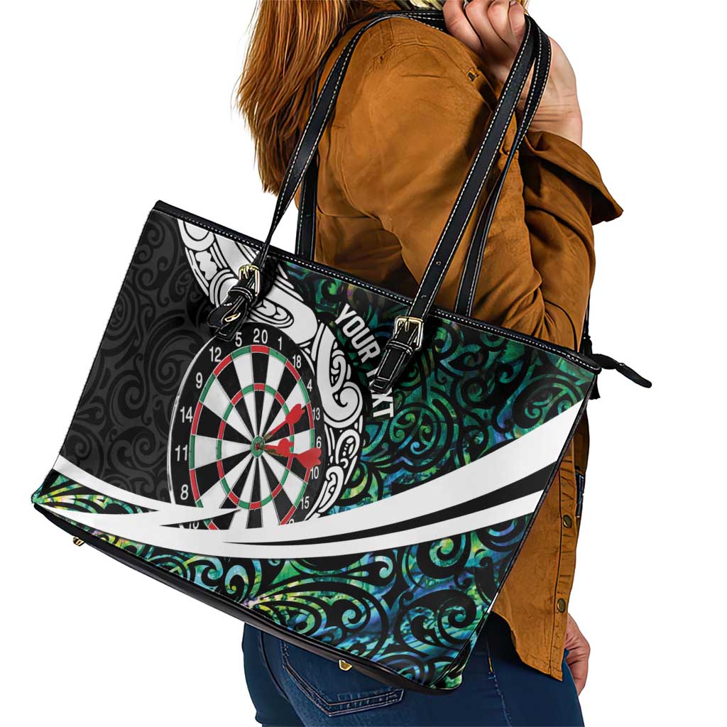 Personalized NZ Darts Leather Tote Bag Paua Shell Maori Koru Whakairo LT7 - Polynesian Pride