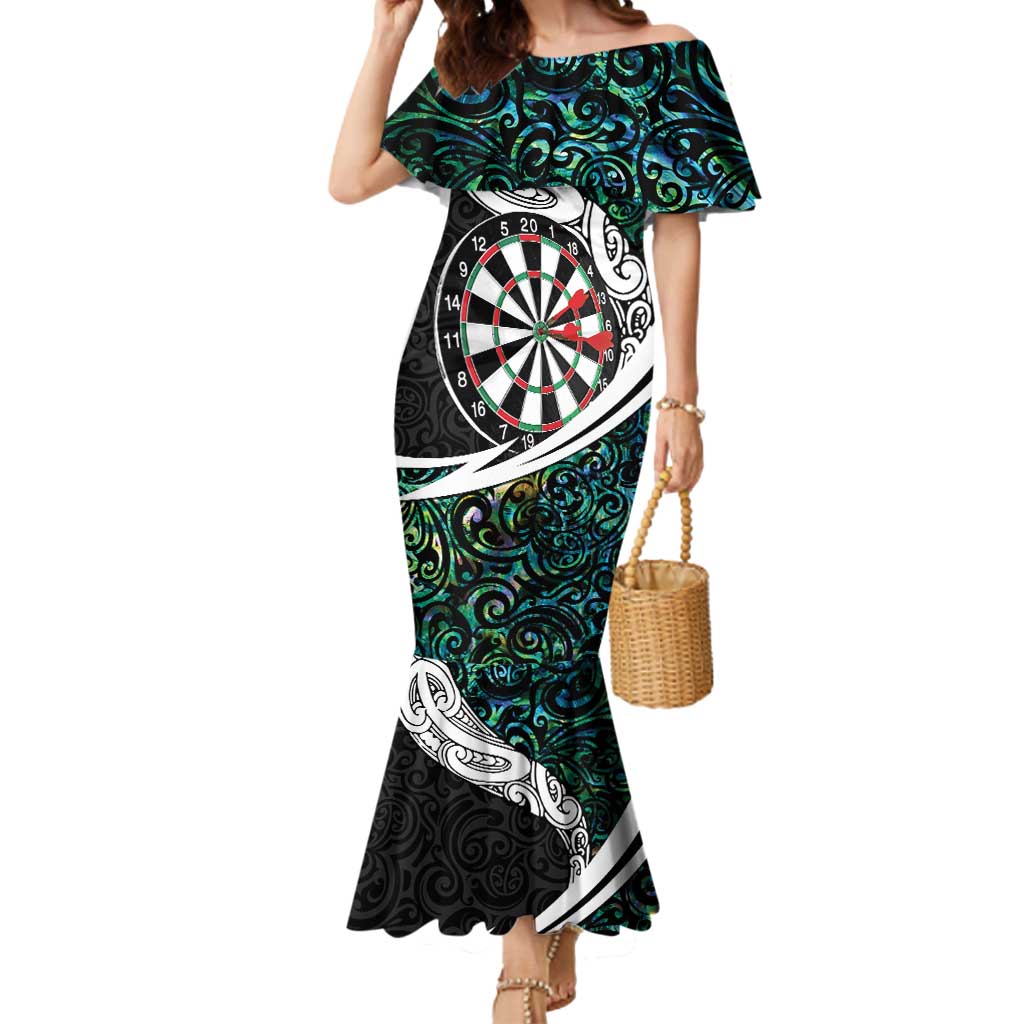 Personalized NZ Darts Mermaid Dress Paua Shell Maori Koru Whakairo - Polynesian Pride