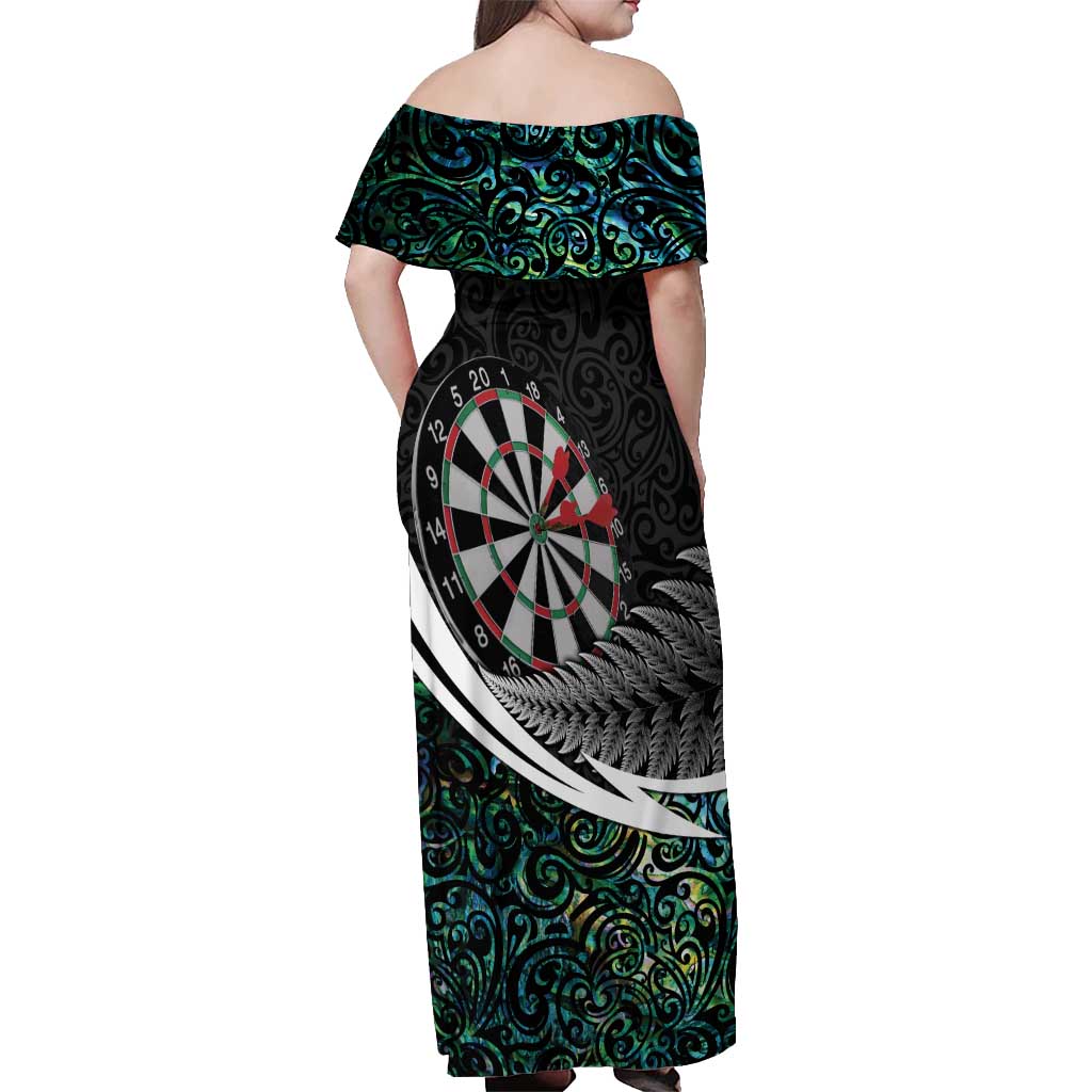 Personalized NZ Darts Off Shoulder Maxi Dress Paua Shell Maori Koru Whakairo LT7 - Polynesian Pride