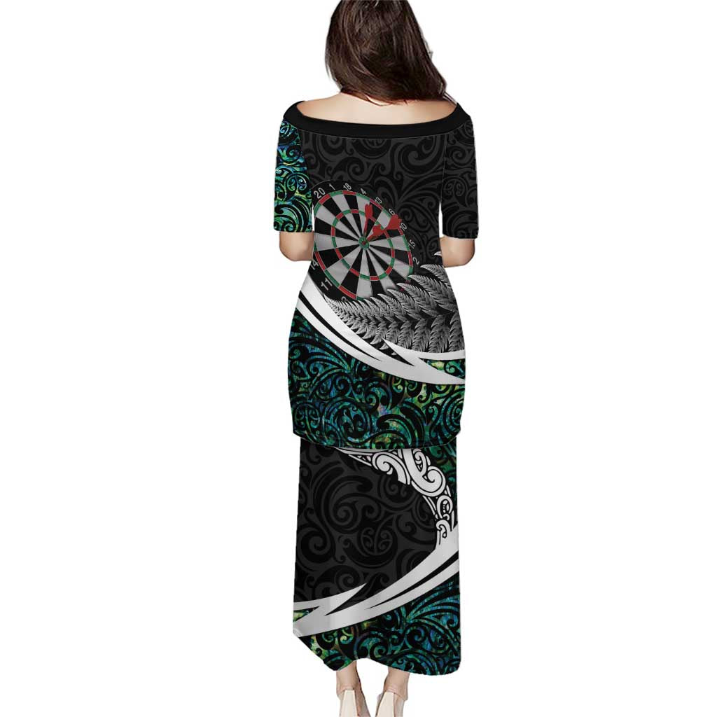 Personalized NZ Darts Puletasi Paua Shell Maori Koru Whakairo - Polynesian Pride