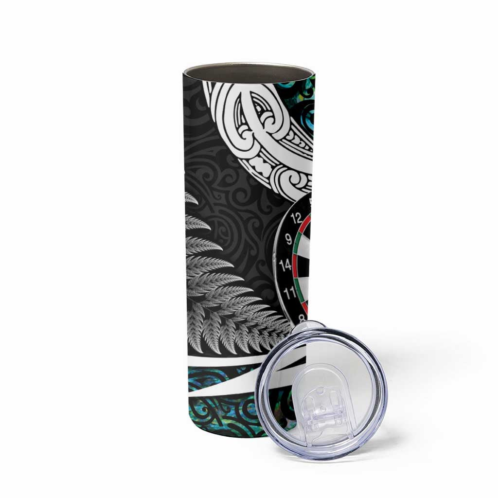 Personalized NZ Darts Skinny Tumbler Paua Shell Maori Koru Whakairo LT7 - Polynesian Pride