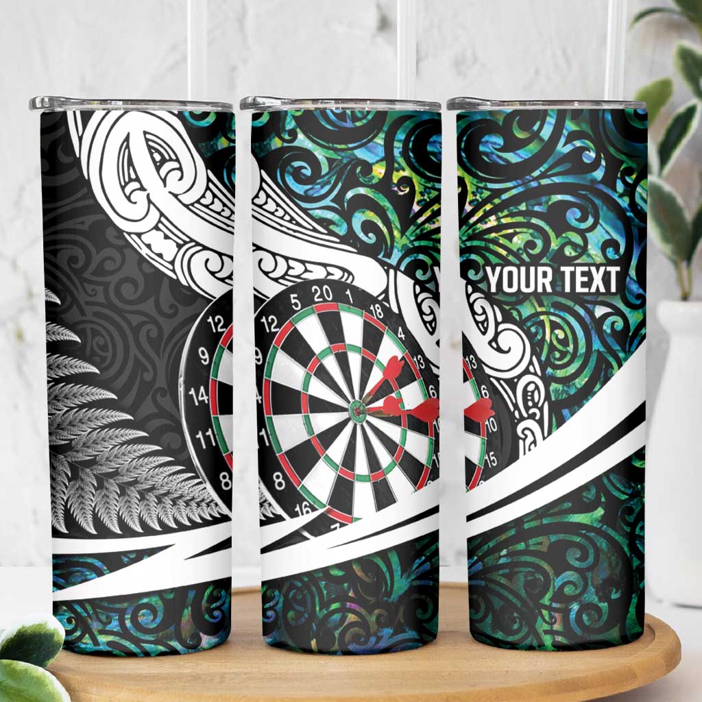 Personalized NZ Darts Skinny Tumbler Paua Shell Maori Koru Whakairo LT7 - Polynesian Pride