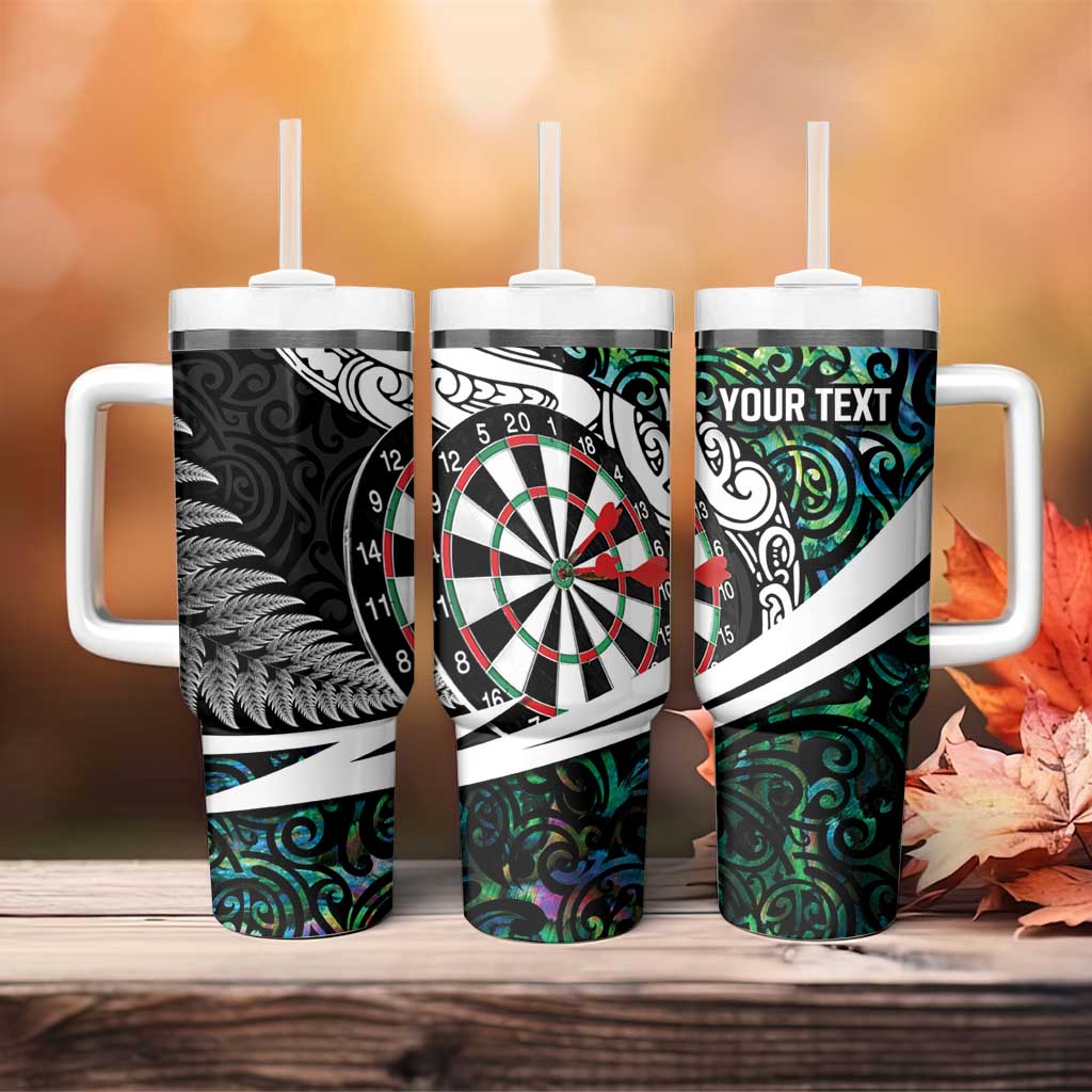 Personalized NZ Darts Tumbler With Handle Paua Shell Maori Koru Whakairo LT7 - Polynesian Pride