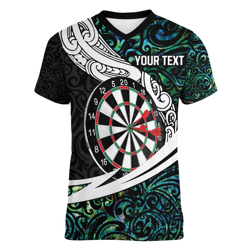 Personalized NZ Darts Women V-Neck T-Shirt Paua Shell Maori Koru Whakairo LT7 Female Colorful - Polynesian Pride