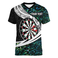 Personalized NZ Darts Women V-Neck T-Shirt Paua Shell Maori Koru Whakairo LT7 Female Colorful - Polynesian Pride