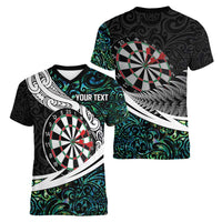 Personalized NZ Darts Women V-Neck T-Shirt Paua Shell Maori Koru Whakairo LT7 - Polynesian Pride