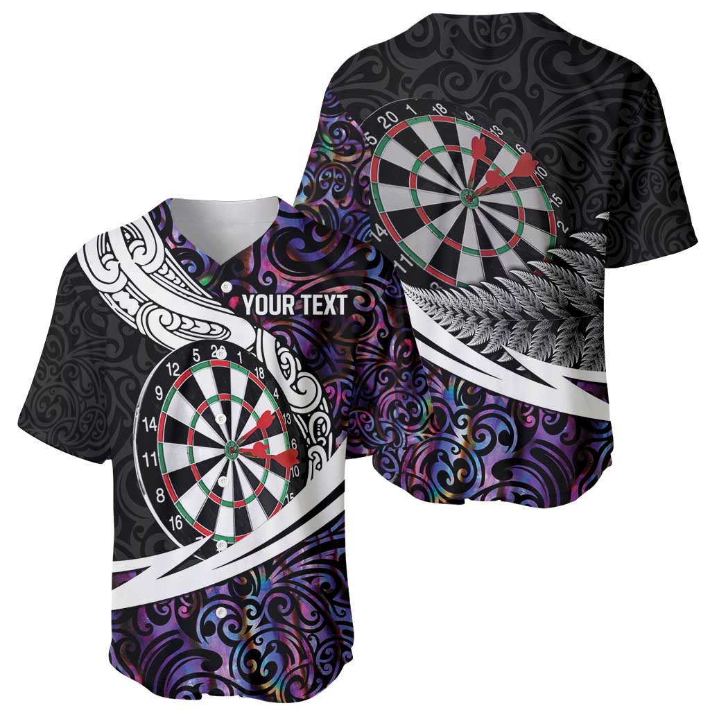 Personalized NZ Darts Baseball Jersey Paua Shell Maori Koru Whakairo - Purple LT7 - Polynesian Pride