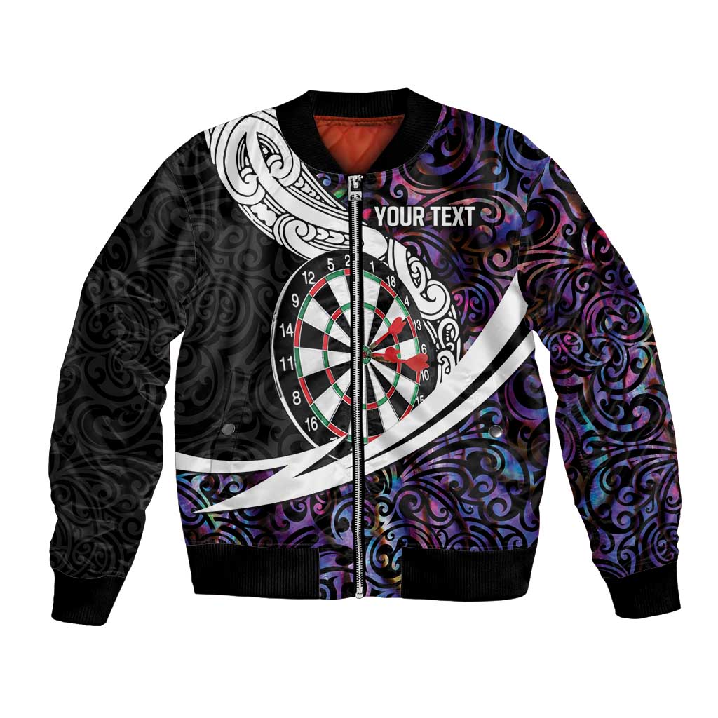 Personalized NZ Darts Bomber Jacket Paua Shell Maori Koru Whakairo - Purple LT7 Unisex Purple - Polynesian Pride