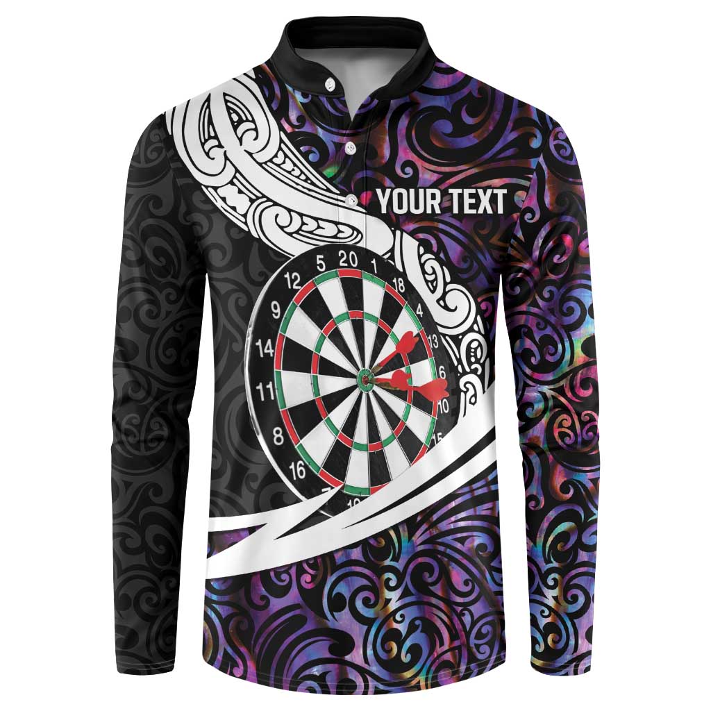 Personalized NZ Darts Button Sweatshirt Paua Shell Maori Koru Whakairo - Purple LT7 Purple - Polynesian Pride
