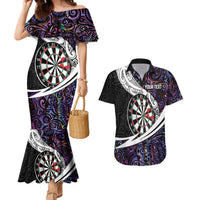 Personalized NZ Darts Couples Matching Mermaid Dress and Hawaiian Shirt Paua Shell Maori Koru Whakairo - Purple LT7 Purple - Polynesian Pride