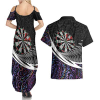 Personalized NZ Darts Couples Matching Summer Maxi Dress and Hawaiian Shirt Paua Shell Maori Koru Whakairo - Purple LT7 - Polynesian Pride