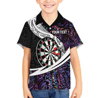 Personalized NZ Darts Family Matching Long Sleeve Bodycon Dress and Hawaiian Shirt Paua Shell Maori Koru Whakairo - Purple - Polynesian Pride