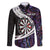 Personalized NZ Darts Family Matching Off The Shoulder Long Sleeve Dress and Hawaiian Shirt Paua Shell Maori Koru Whakairo - Purple - Polynesian Pride