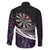 Personalized NZ Darts Family Matching Off The Shoulder Long Sleeve Dress and Hawaiian Shirt Paua Shell Maori Koru Whakairo - Purple - Polynesian Pride