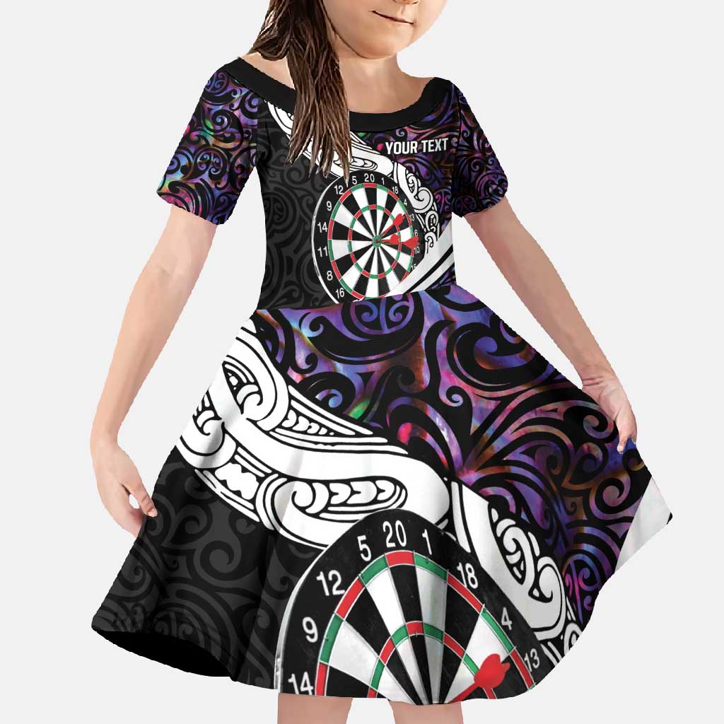 Personalized NZ Darts Family Matching Off Shoulder Maxi Dress and Hawaiian Shirt Paua Shell Maori Koru Whakairo - Purple LT7 Daughter's Dress Purple - Polynesian Pride