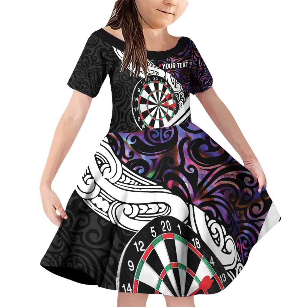 Personalized NZ Darts Family Matching Off Shoulder Short Dress and Hawaiian Shirt Paua Shell Maori Koru Whakairo - Purple LT7 Daughter's Dress Purple - Polynesian Pride