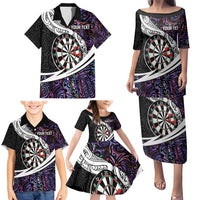 Personalized NZ Darts Family Matching Puletasi and Hawaiian Shirt Paua Shell Maori Koru Whakairo - Purple LT7 - Polynesian Pride