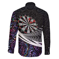 Personalized NZ Darts Family Matching Short Sleeve Bodycon Dress and Hawaiian Shirt Paua Shell Maori Koru Whakairo - Purple - Polynesian Pride