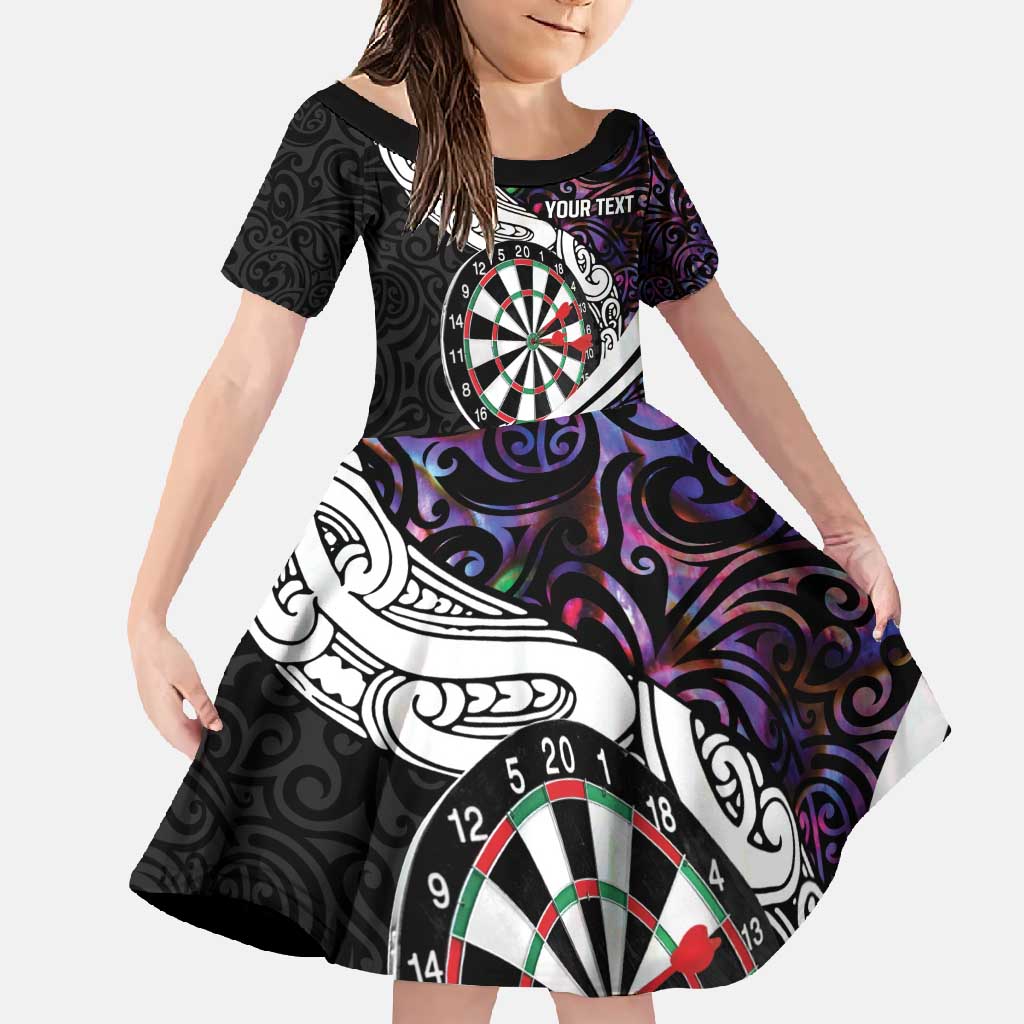 Personalized NZ Darts Family Matching Summer Maxi Dress and Hawaiian Shirt Paua Shell Maori Koru Whakairo - Purple LT7 Daughter's Dress Purple - Polynesian Pride