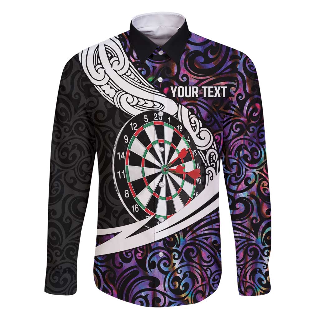 Personalized NZ Darts Family Matching Summer Maxi Dress and Hawaiian Shirt Paua Shell Maori Koru Whakairo - Purple LT7 Dad's Shirt - Long Sleeve Purple - Polynesian Pride