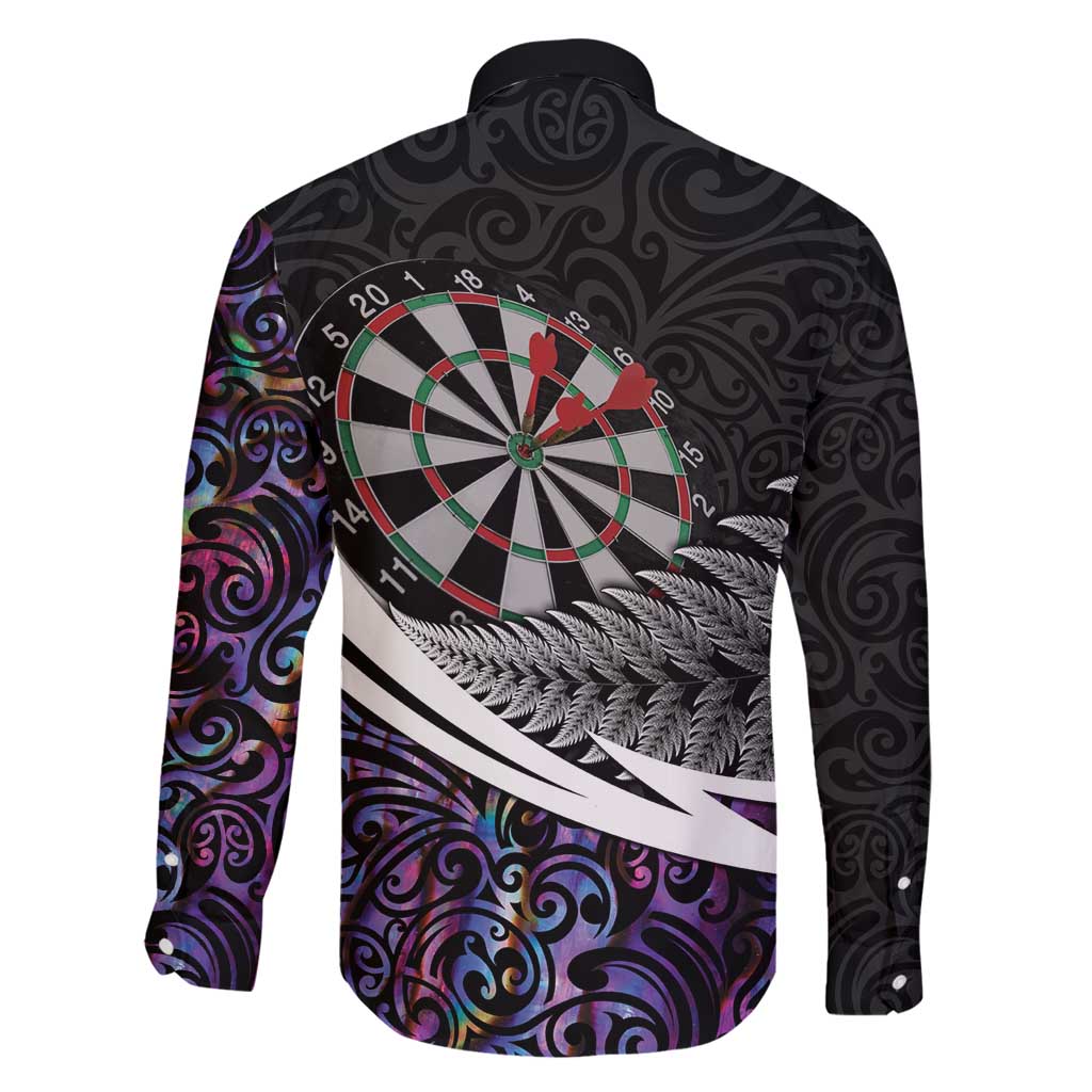 Personalized NZ Darts Family Matching Summer Maxi Dress and Hawaiian Shirt Paua Shell Maori Koru Whakairo - Purple LT7 - Polynesian Pride