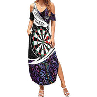 Personalized NZ Darts Family Matching Summer Maxi Dress and Hawaiian Shirt Paua Shell Maori Koru Whakairo - Purple LT7 Mom's Dress Purple - Polynesian Pride