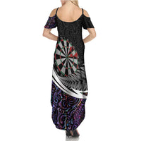 Personalized NZ Darts Family Matching Summer Maxi Dress and Hawaiian Shirt Paua Shell Maori Koru Whakairo - Purple LT7 - Polynesian Pride