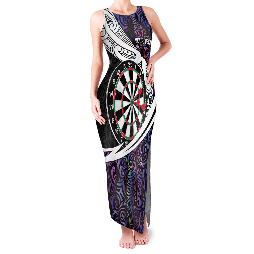Personalized NZ Darts Family Matching Tank Maxi Dress and Hawaiian Shirt Paua Shell Maori Koru Whakairo - Purple - Polynesian Pride