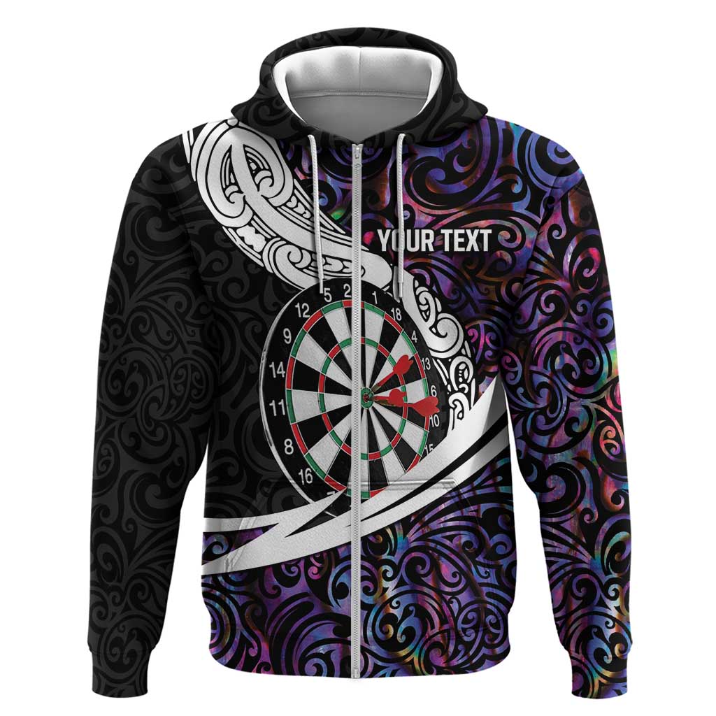Personalized NZ Darts Hoodie Paua Shell Maori Koru Whakairo - Purple - Polynesian Pride