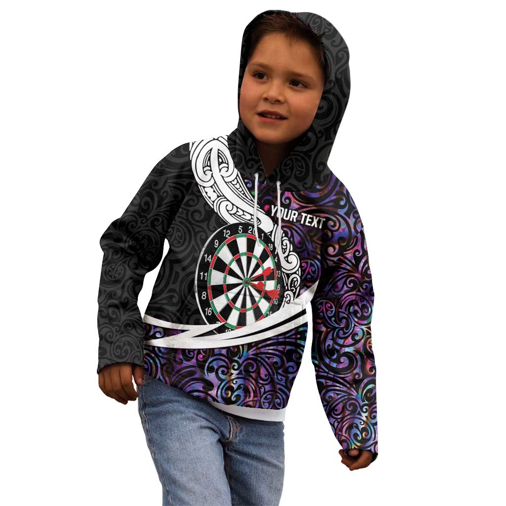 Personalized NZ Darts Kid Hoodie Paua Shell Maori Koru Whakairo - Purple - Polynesian Pride