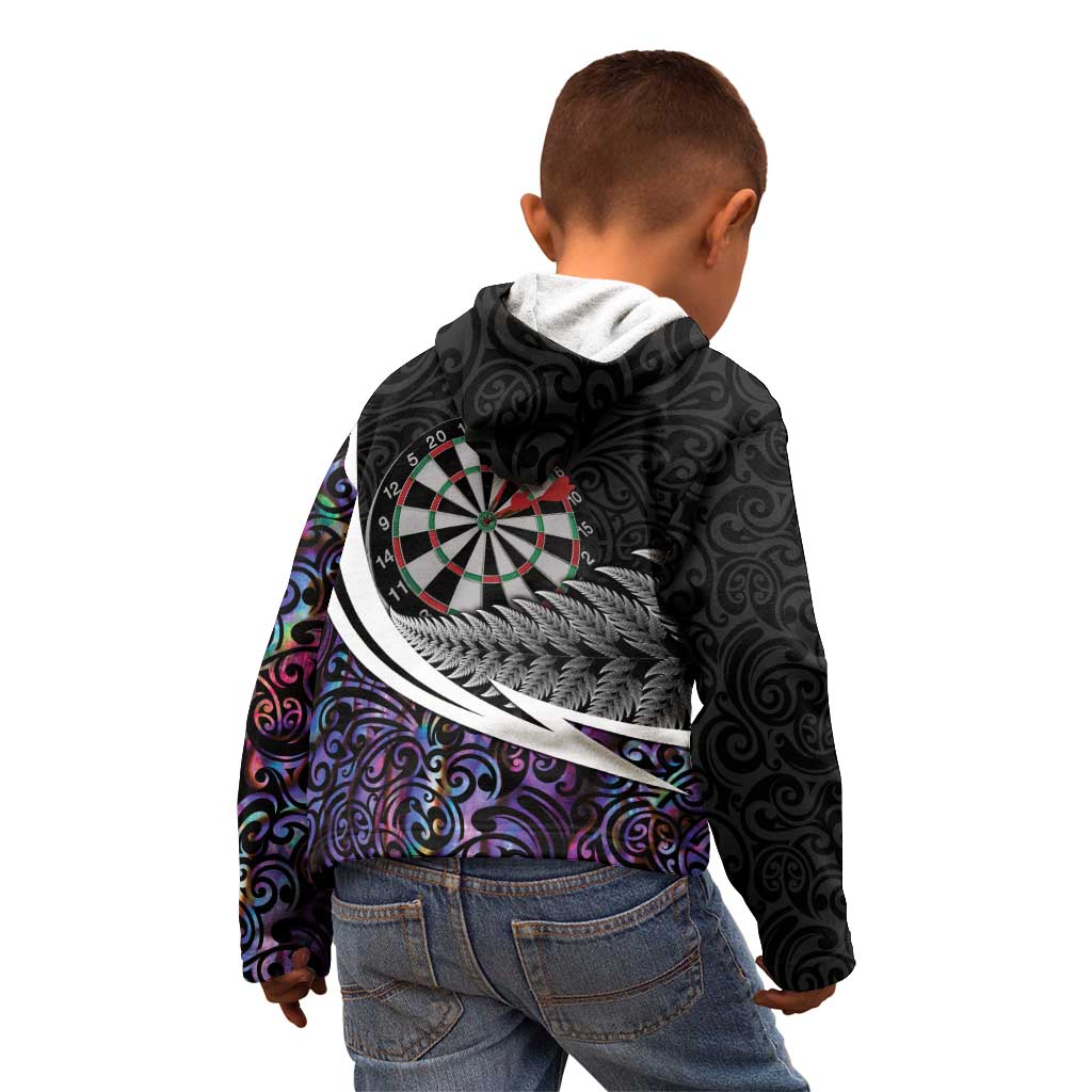 Personalized NZ Darts Kid Hoodie Paua Shell Maori Koru Whakairo - Purple - Polynesian Pride