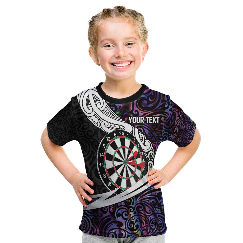 Personalized NZ Darts Kid T Shirt Paua Shell Maori Koru Whakairo - Purple LT7 Purple - Polynesian Pride