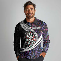 Personalized NZ Darts Long Sleeve Polo Shirt Paua Shell Maori Koru Whakairo - Purple - Polynesian Pride