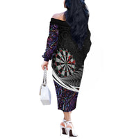 Personalized NZ Darts Off The Shoulder Long Sleeve Dress Paua Shell Maori Koru Whakairo - Purple - Polynesian Pride