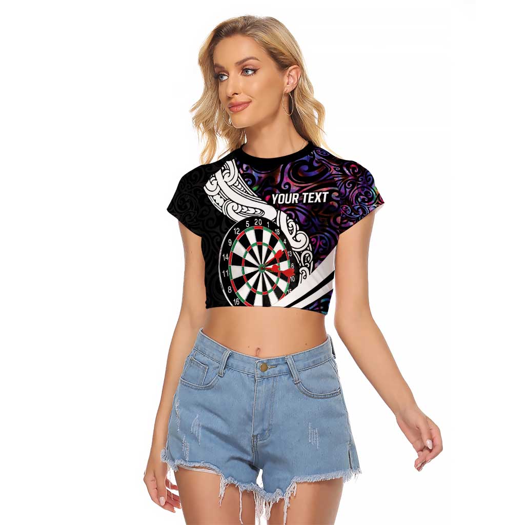 Personalized NZ Darts Raglan Cropped T Shirt Paua Shell Maori Koru Whakairo - Purple LT7 Female Purple - Polynesian Pride