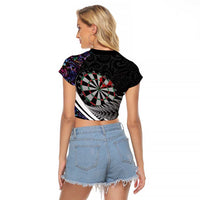 Personalized NZ Darts Raglan Cropped T Shirt Paua Shell Maori Koru Whakairo - Purple - Polynesian Pride