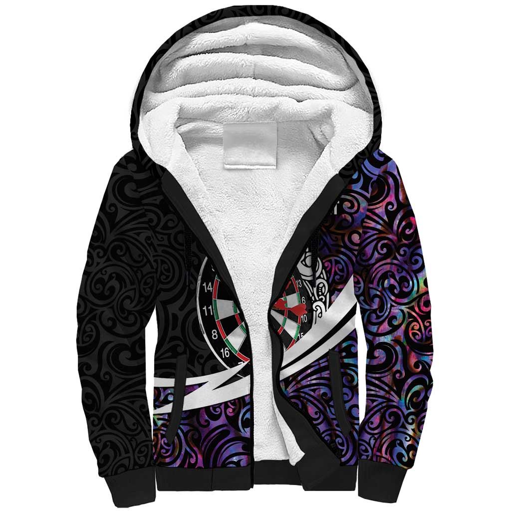 Personalized NZ Darts Sherpa Hoodie Paua Shell Maori Koru Whakairo - Purple - Polynesian Pride
