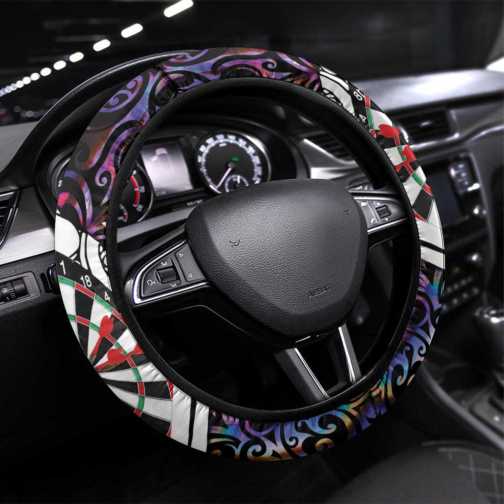 NZ Darts Steering Wheel Cover Paua Shell Maori Koru Whakairo - Purple - Polynesian Pride