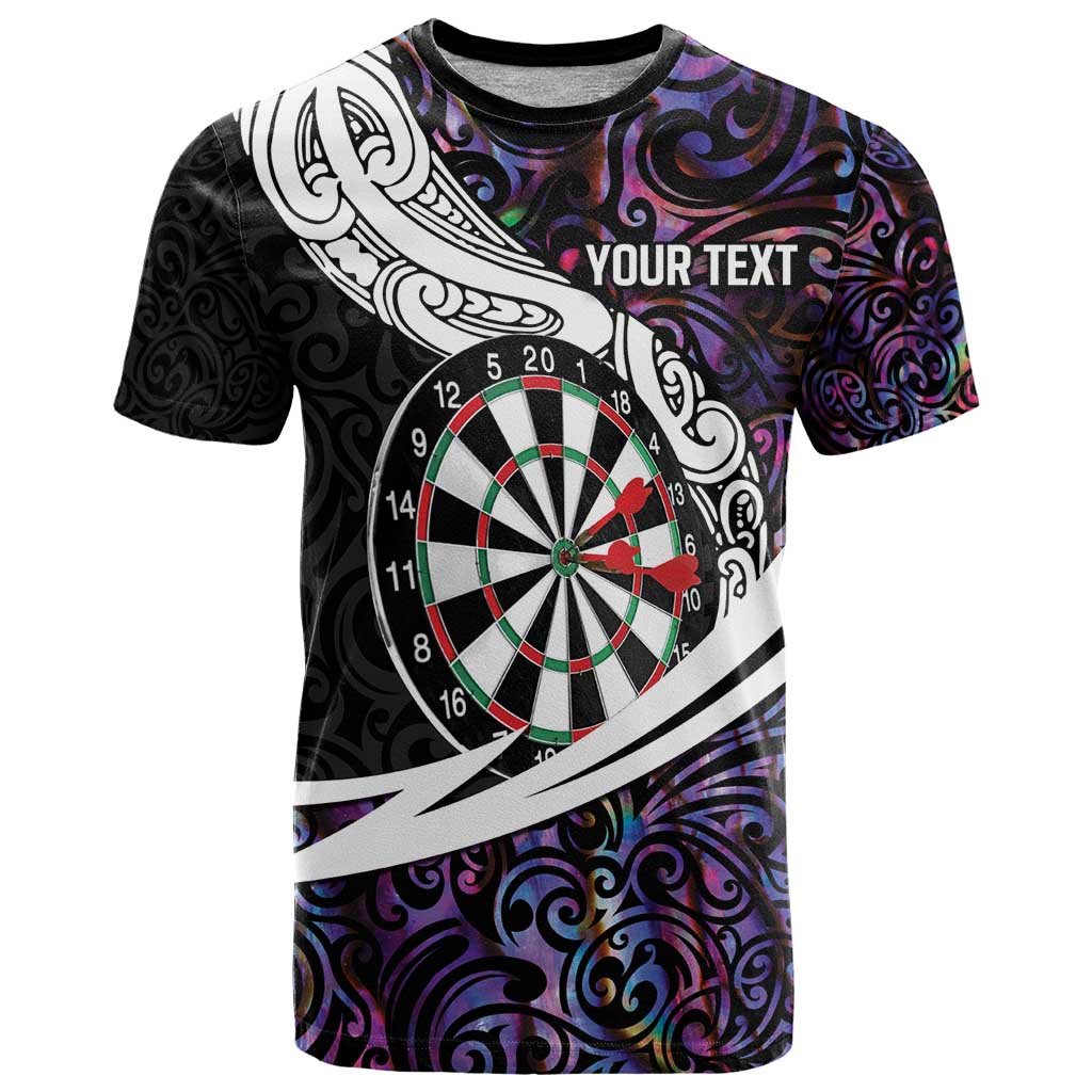 Personalized NZ Darts T Shirt Paua Shell Maori Koru Whakairo - Purple LT7 Purple - Polynesian Pride