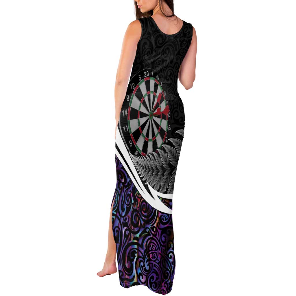 Personalized NZ Darts Tank Maxi Dress Paua Shell Maori Koru Whakairo - Purple - Polynesian Pride