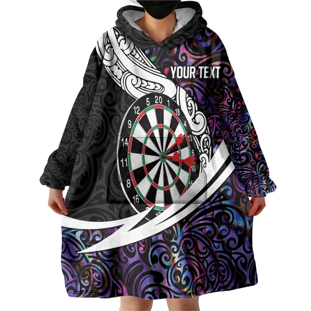 Personalized NZ Darts Wearable Blanket Hoodie Paua Shell Maori Koru Whakairo - Purple - Polynesian Pride