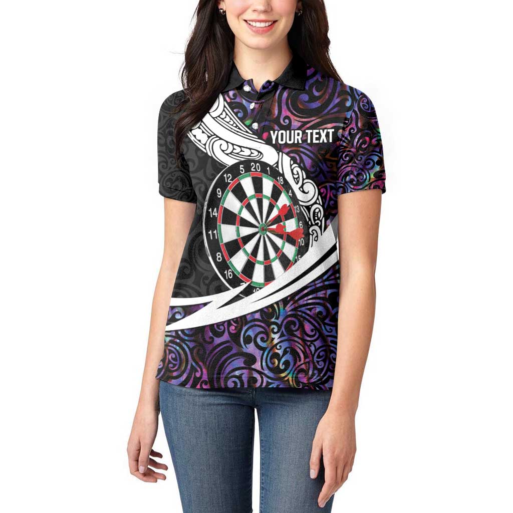 Personalized NZ Darts Women Polo Shirt Paua Shell Maori Koru Whakairo - Purple - Polynesian Pride