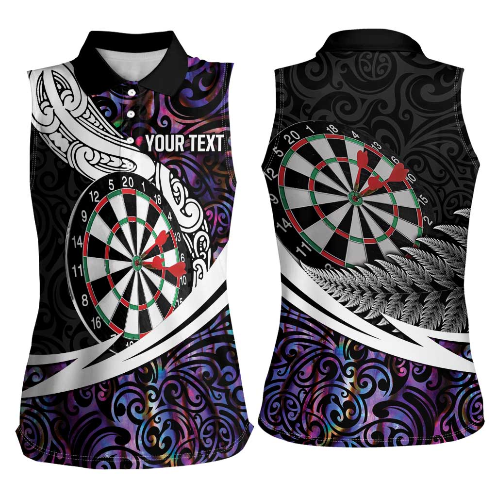 Personalized NZ Darts Women Sleeveless Polo Shirt Paua Shell Maori Koru Whakairo - Purple - Polynesian Pride