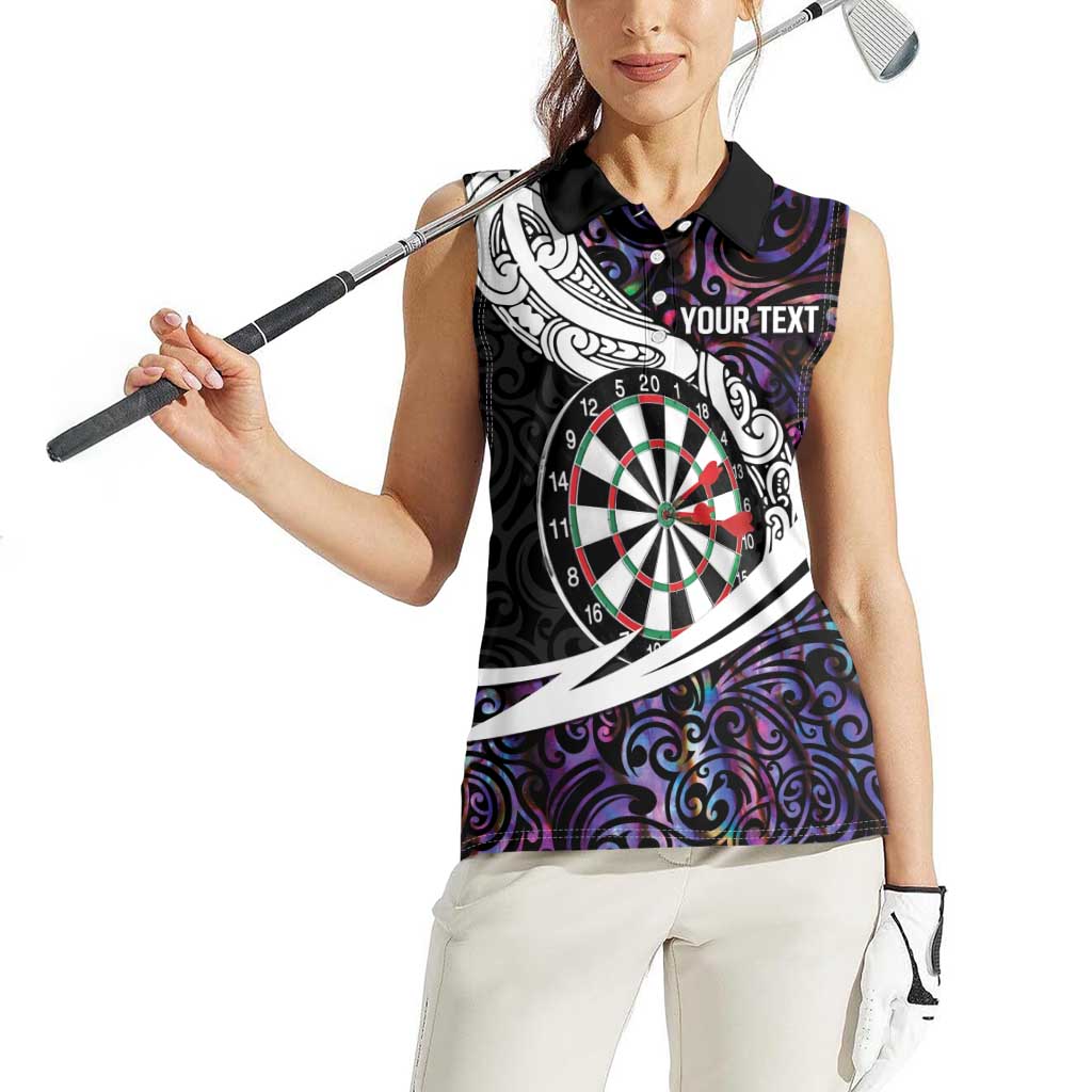 Personalized NZ Darts Women Sleeveless Polo Shirt Paua Shell Maori Koru Whakairo - Purple - Polynesian Pride