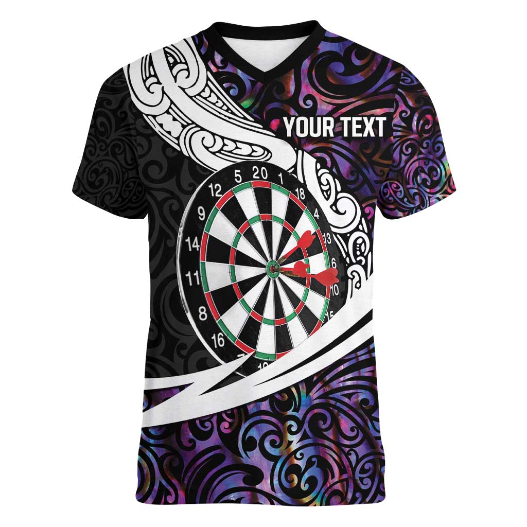 Personalized NZ Darts Women V-Neck T-Shirt Paua Shell Maori Koru Whakairo - Purple LT7 Female Purple - Polynesian Pride
