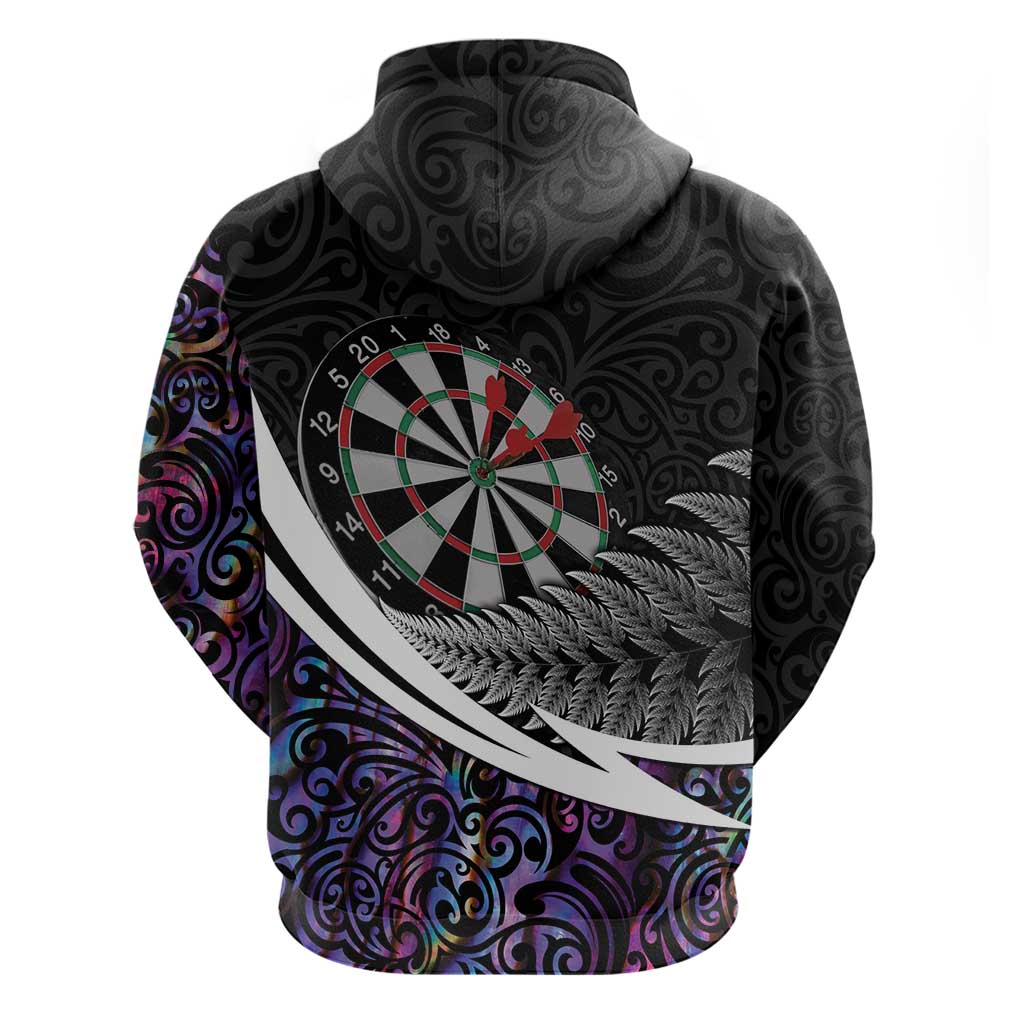 Personalized NZ Darts Zip Hoodie Paua Shell Maori Koru Whakairo - Purple - Polynesian Pride