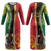 Ni-Vanuatu Indipendens Dei Celebretem Couples Matching Long Sleeve Bodycon Dress and Hawaiian Shirt Yumi Yumi Yumi